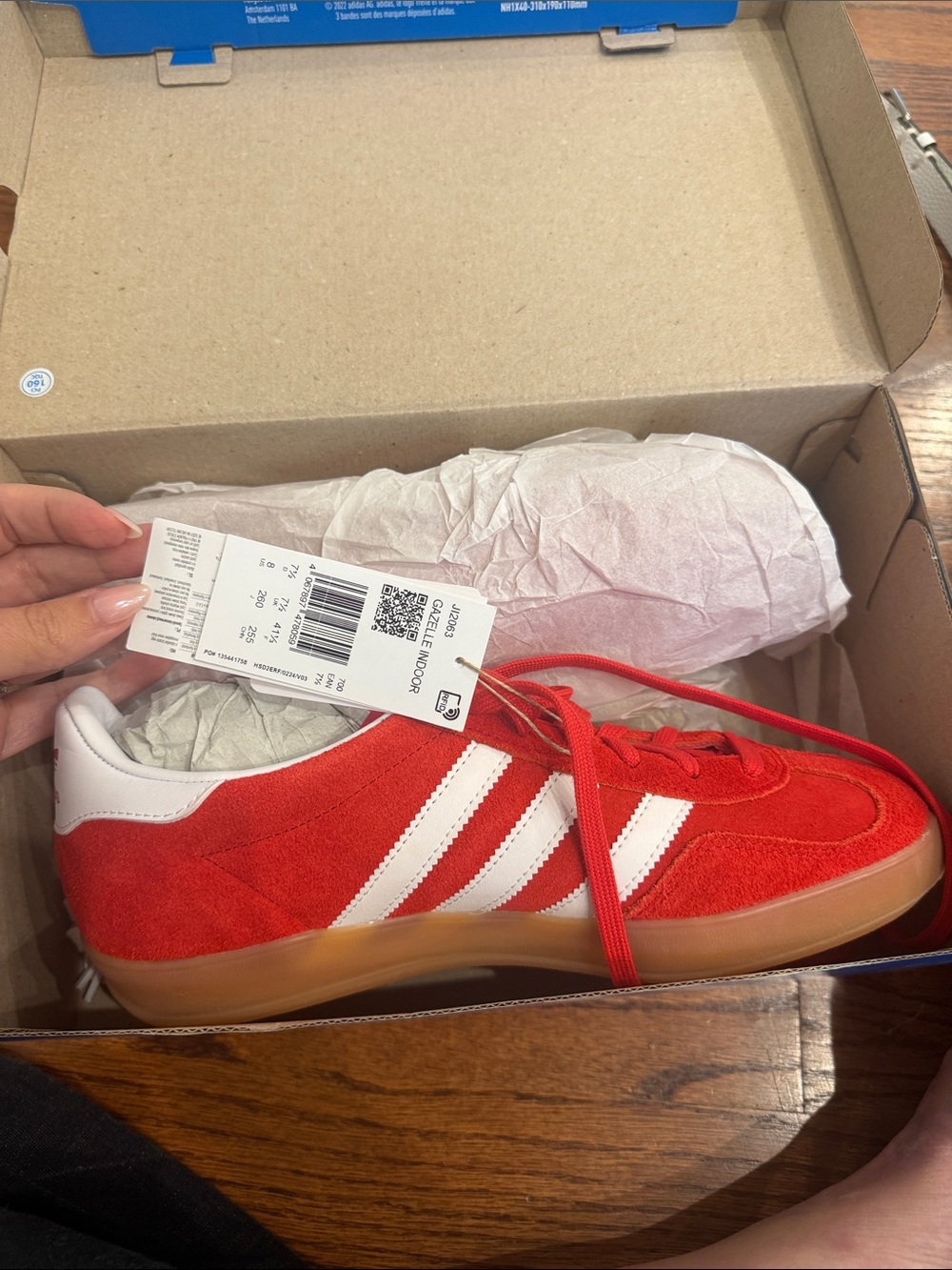 Bnib adidas gazelle Red Suede Sneakers with White Stripes and Gum Sole